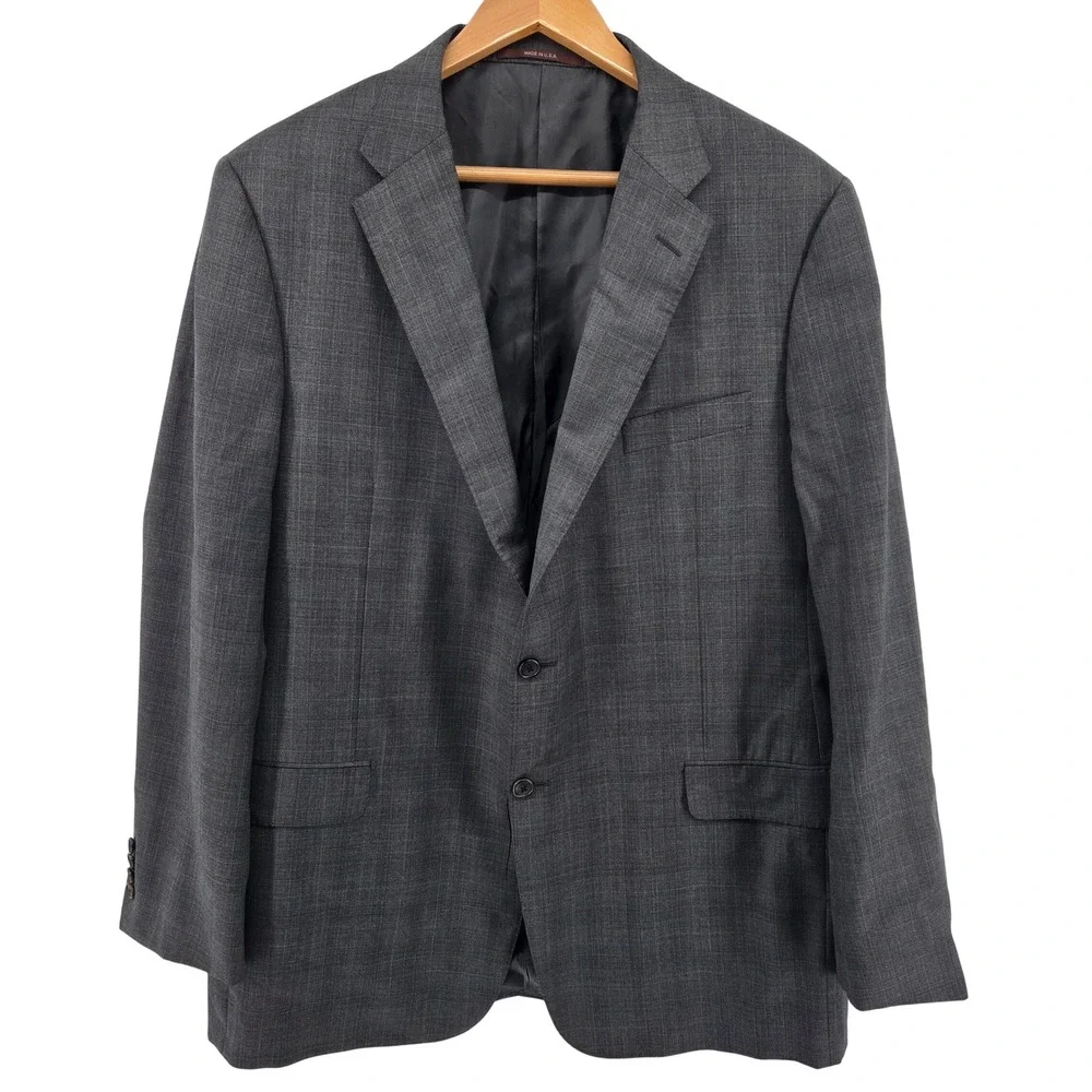 Hickey Freeman‎ Men's Charcoal Glen Plaid Wool Blazer Suit Jacket 48L